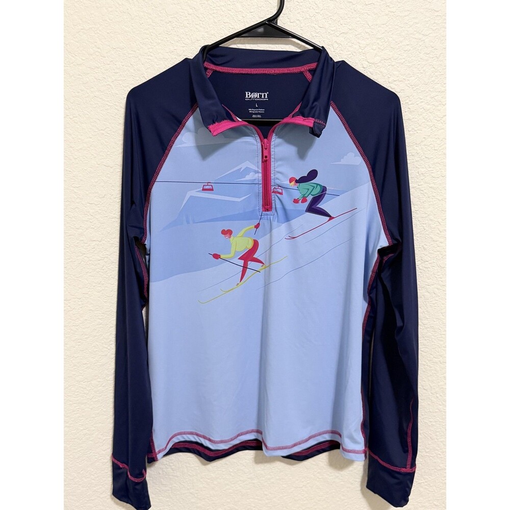 Born Outdoor 1/4 zip base layer winter sports ski navy shirt womens L